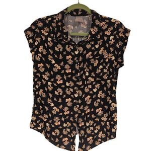 No Boundaries Mushroom Floral Button Down‎ Top Shirt - Size M